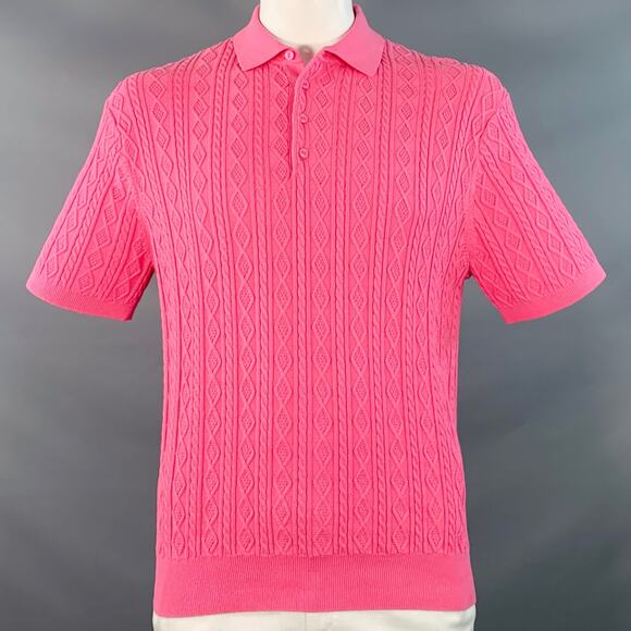 MR TURK Size XL Pink Cable Knit Cotton Half Placket Polo - Picture 1 of 6